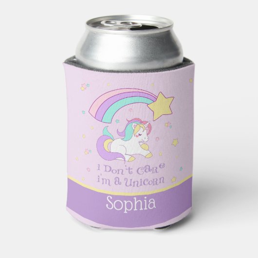 Cute Custom Personalized Magical Rainbow Unicorn Blikjeskoeler (Blikje Achterkant)