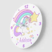 Cute Custom Personalized Magical Rainbow Unicorn Grote Klok (Hoek)