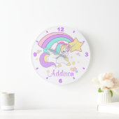 Cute Custom Personalized Magical Rainbow Unicorn Grote Klok (Huis)