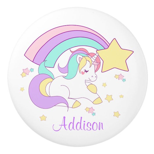Cute Custom Personalized Magical Rainbow Unicorn Keramische Knop (Voorkant)
