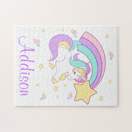 Cute Custom Personalized Magical Rainbow Unicorn Legpuzzel (Horizontaal)