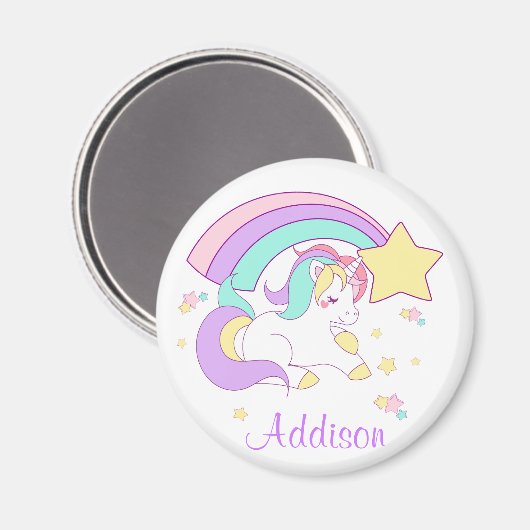 Cute Custom Personalized Magical Rainbow Unicorn Magneet (Voorkant / Achterkant)