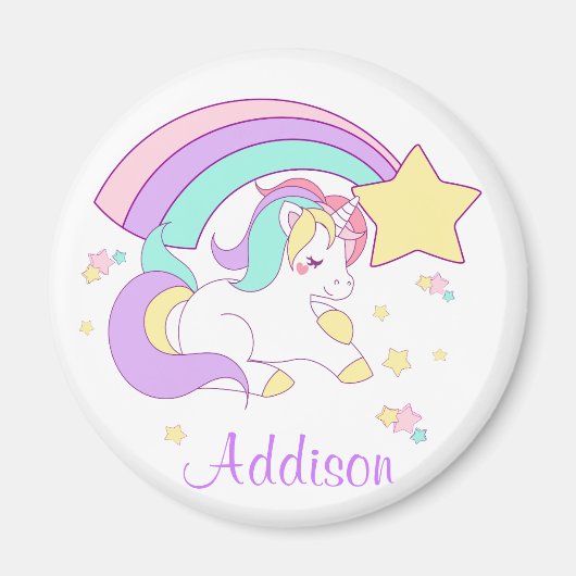 Cute Custom Personalized Magical Rainbow Unicorn Magneet (Voorkant)