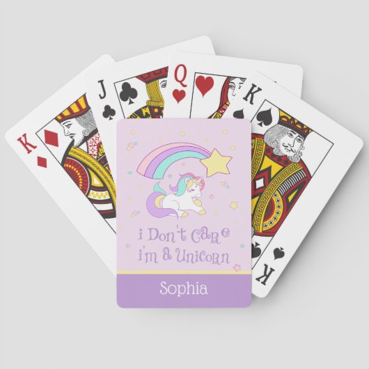 Cute Custom Personalized Magical Rainbow Unicorn Pokerkaarten (Achterkant)