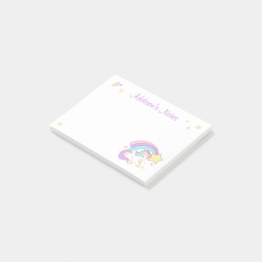 Cute Custom Personalized Magical Rainbow Unicorn Post-it® Notes (Schuin)