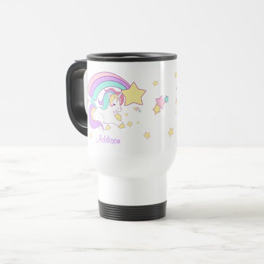 Cute Custom Personalized Magical Rainbow Unicorn Reisbeker (Voorkant links)