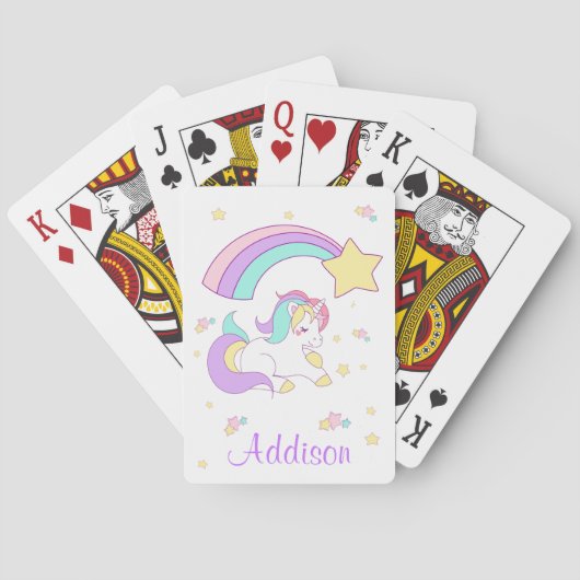 Cute Custom Personalized Magical Rainbow Unicorn Speelkaarten (Achterkant)