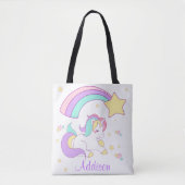 Cute Custom Personalized Magical Rainbow Unicorn Tote Bag (Voorkant)