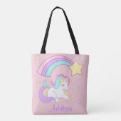Cute Custom Personalized Magical Rainbow Unicorn Tote Bag (Achterkant)