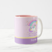 Cute Custom Personalized Magical Rainbow Unicorn Tweekleurige Koffiemok (Voorkant rechts)