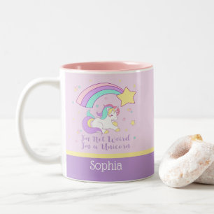 Cute Custom Personalized Magical Rainbow Unicorn Tweekleurige Koffiemok