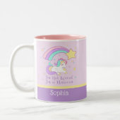 Cute Custom Personalized Magical Rainbow Unicorn Tweekleurige Koffiemok (Links)