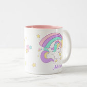 Cute Custom Personalized Magical Rainbow Unicorn Tweekleurige Koffiemok (Voorkant rechts)