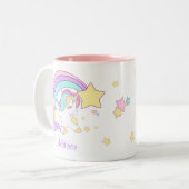 Cute Custom Personalized Magical Rainbow Unicorn Tweekleurige Koffiemok (Voorkant links)
