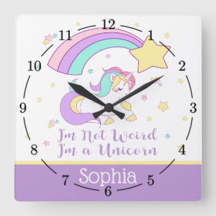 Cute Custom Personalized Magical Rainbow Unicorn Vierkante Klok