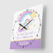 Cute Custom Personalized Magical Rainbow Unicorn Vierkante Klok (Hoek)