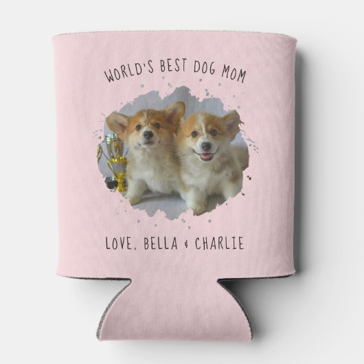 Cute Custom Pet Photo Splash Best Dog Mam Pink Blikjeskoeler (Achterkant)