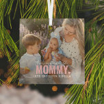 Cute Custom Photo Keepomwille MOMMY Cft Glas Ornament<br><div class="desc">Modern Custom Photo Christmas Ornaement met de tekst 'There's no one quite like MOMMY' met een combinatie van script en zonder typografie en een schattig klein hartje. Personaliseer met de naam/namen van wie het afkomstig is. Dit ornament zou werken voor (opa, moeder, vader, zus etc). Een waardevol souvenir cadeau voor...</div>