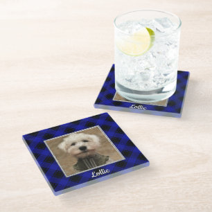Cute Custom Photo Lijst Classic Blue & Black Plays Glazen Onderzetter
