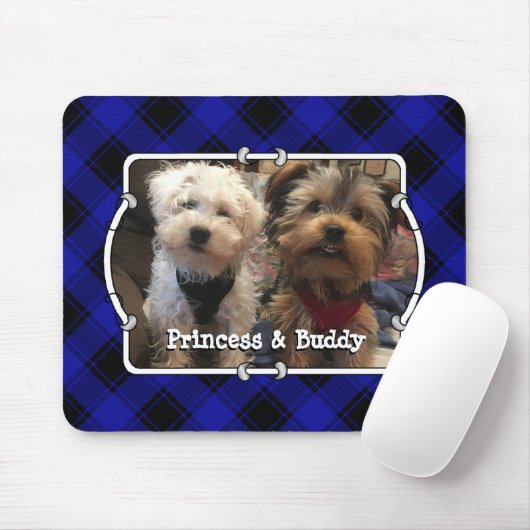 Cute Custom Photo Lijst Dog Pet Blue & Black Pset Muismat (Met muis)