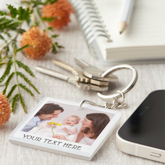 Cute Custom Photo & Name Text Acrylic Sleutelhanger (Voorkant Rechts)