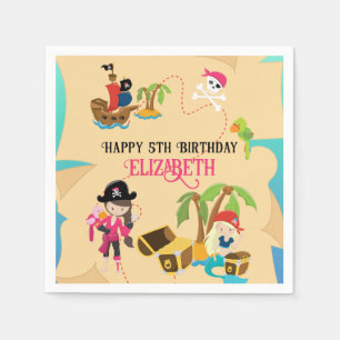 Cute Custom Pink Girl Pirate Birthday Party Servet