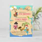 Cute Custom Pink Pirate Girl Birthday Party Kaart (Staand voorkant)