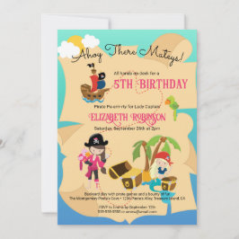 Cute Custom Pink Pirate Girl Birthday Party Kaart