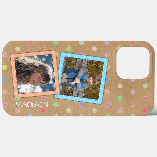 Cute Custom Polkadots Pattern on Faux Kraft Paper Case-Mate iPhone Case (Achterkant (horizontaal))