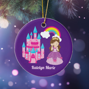 Cute Custom Princess Girl Paarse Rainbow Keramisch Ornament