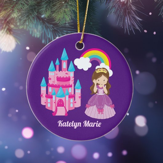 Cute Custom Princess Girl Paarse Rainbow Keramisch Ornament