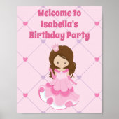 Cute Custom Princess Pink Kids Birthday Party Poster (Voorkant)