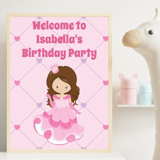 Cute Custom Princess Pink Kids Birthday Party Poster