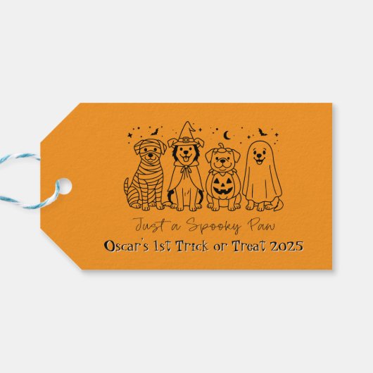 Cute Custom Puppy Halloween Cadeaulabel (Achterkant Horizontaal)