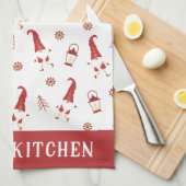 Cute Custom Red Kerstgnomen Kitchen Towel Theedoek (Quarter Fold)