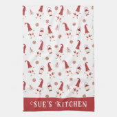 Cute Custom Red Kerstgnomen Kitchen Towel Theedoek (Verticaal)