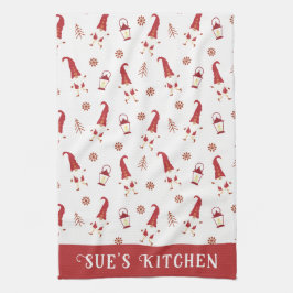 Cute Custom Red Kerstgnomen Kitchen Towel Theedoek