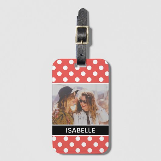 Cute Custom Red Polka Dot Foto gepersonaliseerd Bagagelabel (Voorkant (verticaal))