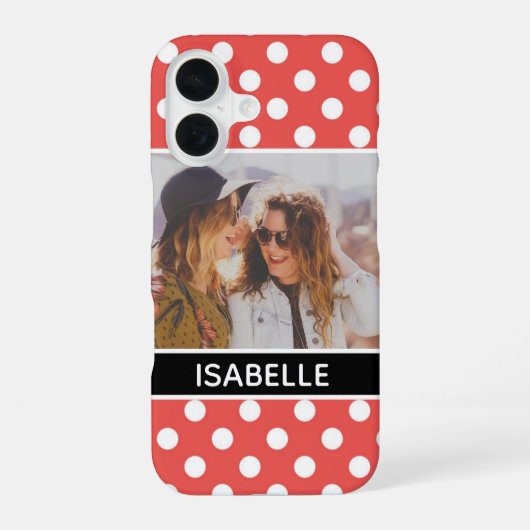 Cute Custom Red Polka Dot Foto gepersonaliseerd iPhone 16 Hoesje (Achterkant)