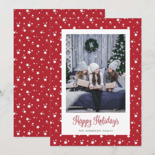 Cute Custom Red Stars Foto Feestdagenkaart (Voorkant / Achterkant)