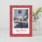 Cute Custom Red Stars Foto Feestdagenkaart (Staand voorkant)