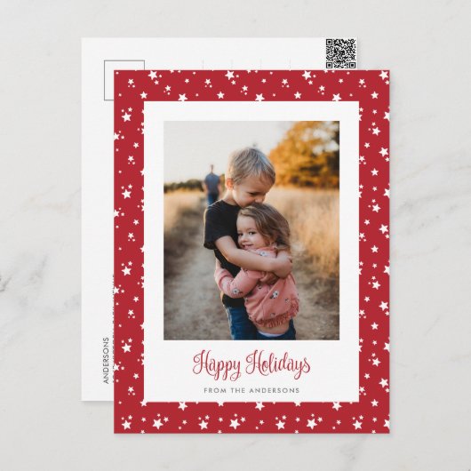 Cute Custom Red Stars Photo Holiday Briefkaarten (Voorkant / Achterkant)