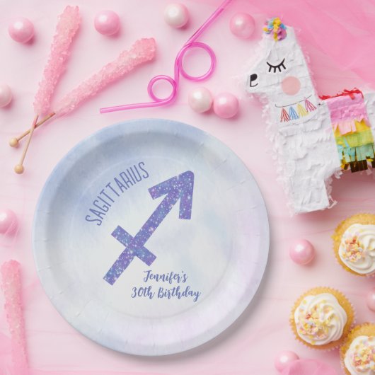Cute Custom Sagittarius Paars Birthday Party Papieren Bordje (Feest)