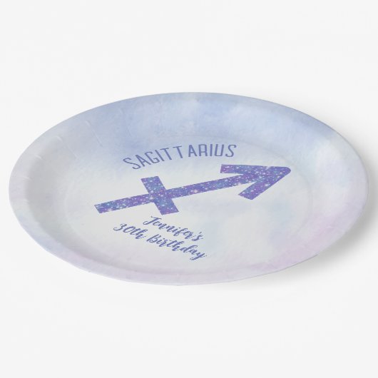 Cute Custom Sagittarius Paars Birthday Party Papieren Bordje (Gekanteld)
