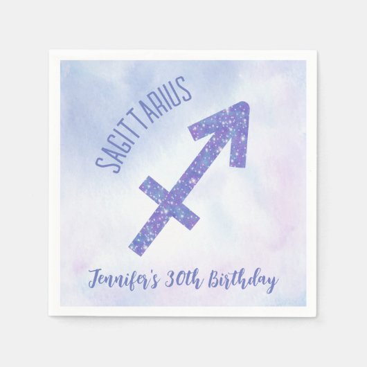 Cute Custom Sagittarius Paars Birthday Party Servet (Voorkant)