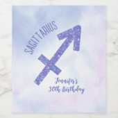 Cute Custom Sagittarius Paars Birthday Party Wijn Etiket (Enkel label)
