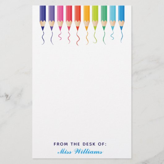 Cute Custom School Teacher Rainbow Artistic Briefpapier (Voorkant)