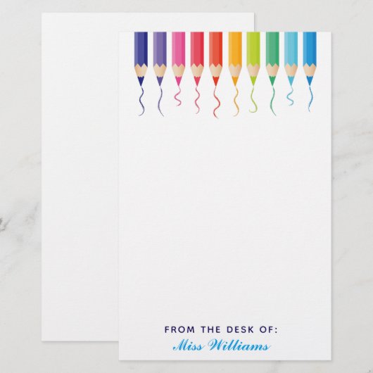 Cute Custom School Teacher Rainbow Artistic Briefpapier (Voorkant / Achterkant)
