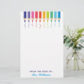 Cute Custom School Teacher Rainbow Artistic Briefpapier (Staand voorkant)