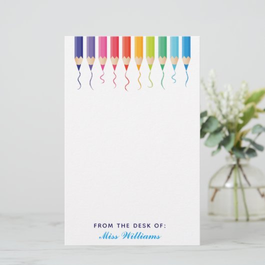 Cute Custom School Teacher Rainbow Artistic Briefpapier (Staand voorkant)